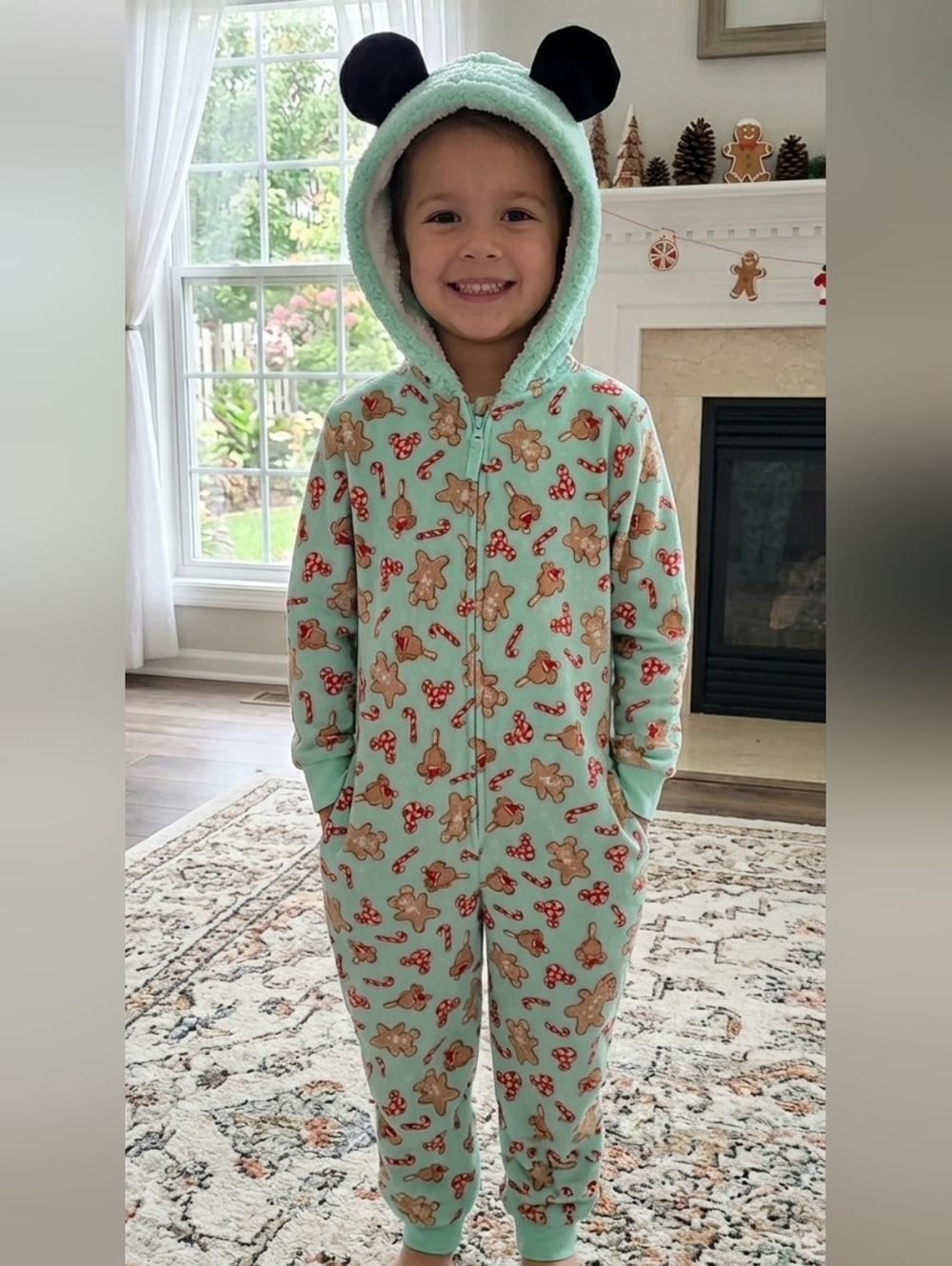 Disney Mint Holiday Onesie with Red Accents